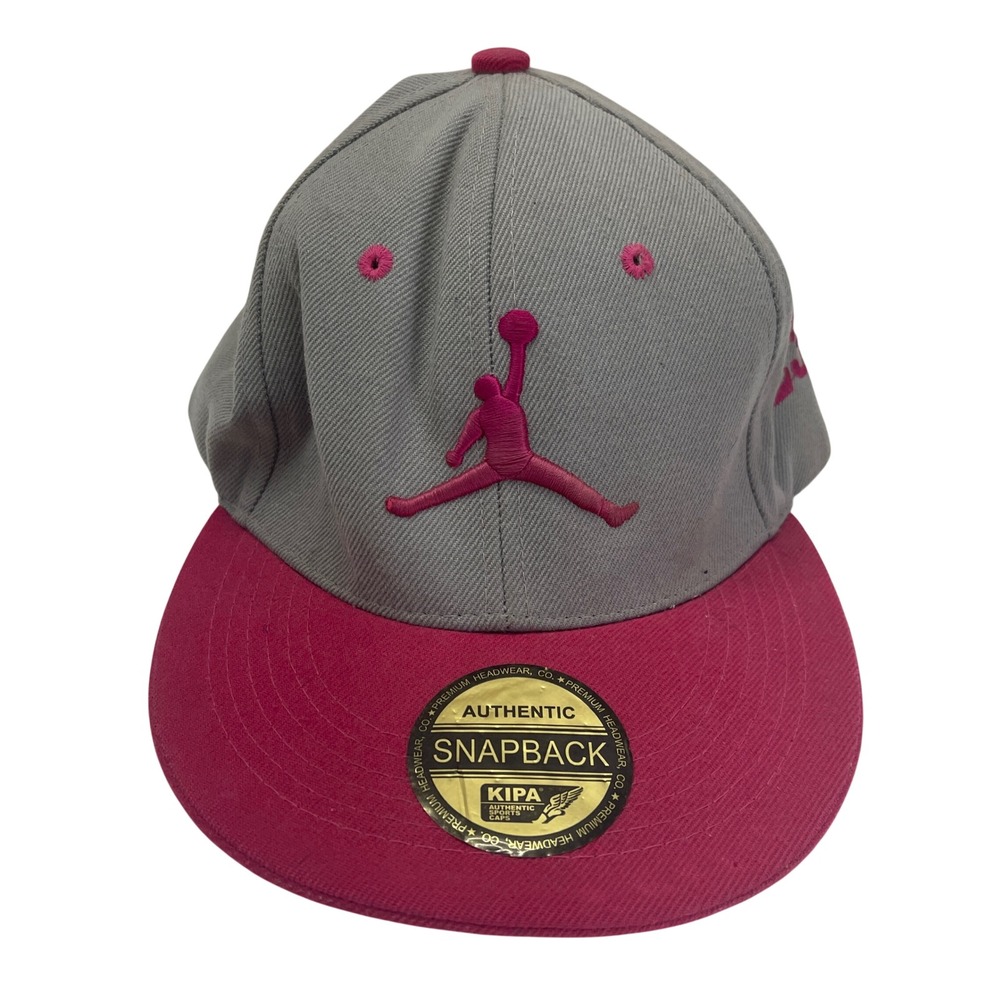 Kipa Jordan Snapback Hat Grey Pink Jumpman 23 Logo Flat Brim Cap